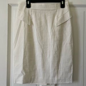 Bebe Linen/Spandex Blend White Pencil Skirt w/Back Zipper and Slit, Lined, 4